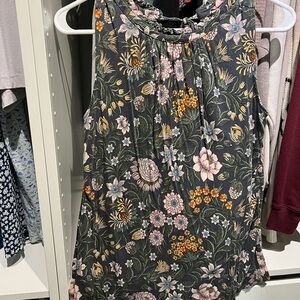 LOFT Floral Sleeveless Blouse - Black and Multicolor